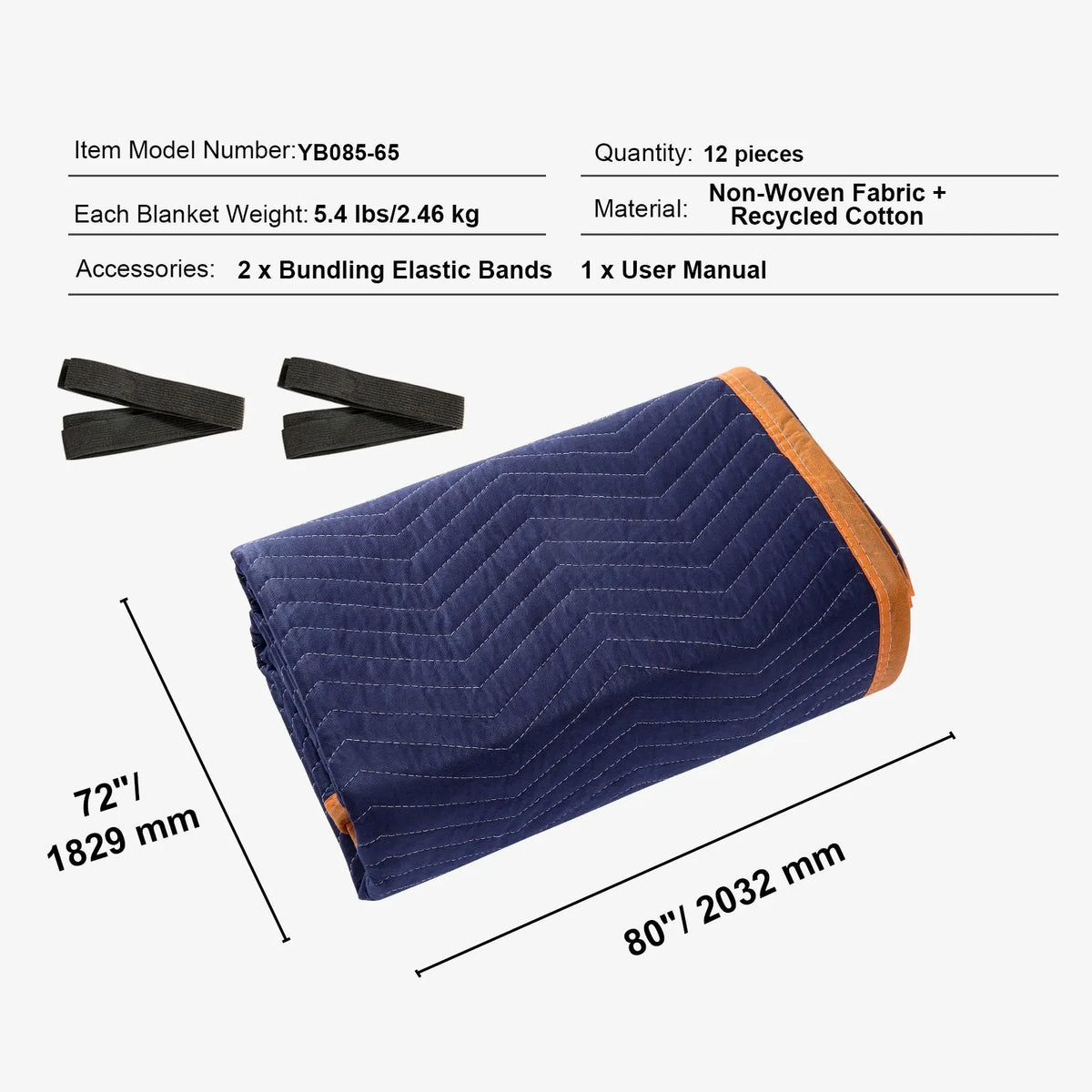 Moving Blankets, 2032 x 1829 mm, 29.5 kg/dz, 12 Packs, Professional Non-Woven & Recycled Cotton Packing Blanket, Heavy Duty Mover Pads for Protecting Furniture, Floors, Appliances, Blue/Orange - Image 7
