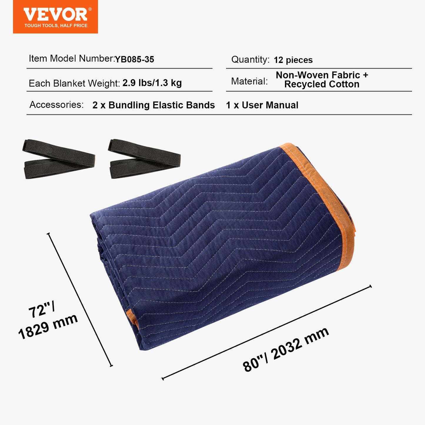 Moving Blankets, 2032 x 1829 mm, 15.6 kg/dz, 12 Packs, Professional Non-Woven & Recycled Cotton Packing Blanket, Heavy Duty Mover Pads for Protecting Furniture, Floors, Appliances, Blue/Orange - Image 7