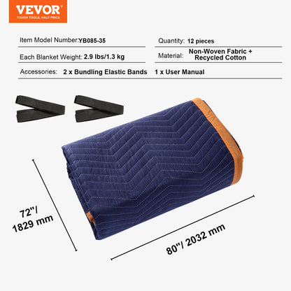 Moving Blankets, 2032 x 1829 mm, 15.6 kg/dz, 12 Packs, Professional Non-Woven & Recycled Cotton Packing Blanket, Heavy Duty Mover Pads for Protecting Furniture, Floors, Appliances, Blue/Orange - Image 7