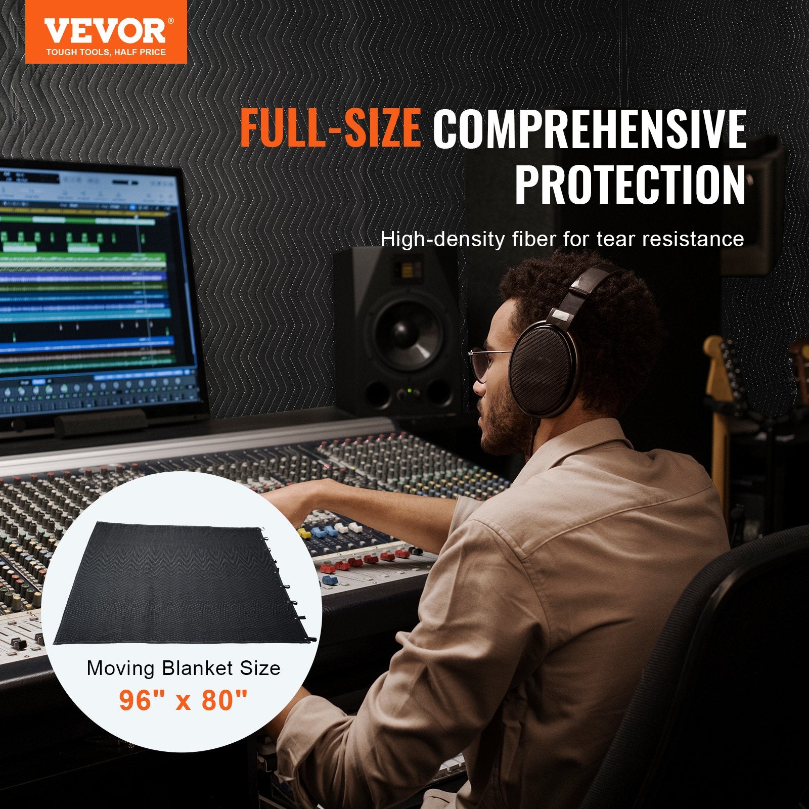 Sound Dampening Blanket, 2438 x 2032 mm Extra Large Studio Grommeted Soundproof Blanket with Grommets, Light Blocker for Door Acoustic Noise Blocking Blanket Studio Sound Absorption Sheet, Black - Image 2