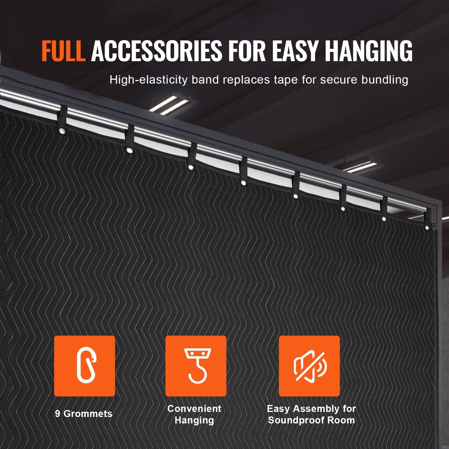 Sound Dampening Blanket, 2438 x 2032 mm Extra Large Studio Grommeted Soundproof Blanket with Grommets, Light Blocker for Door Acoustic Noise Blocking Blanket Studio Sound Absorption Sheet, Black - Image 5
