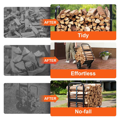 Firewood Log Cart Wood Mover Hauler 250 lbs Capacity on PU Wheels Dolly - Image 3