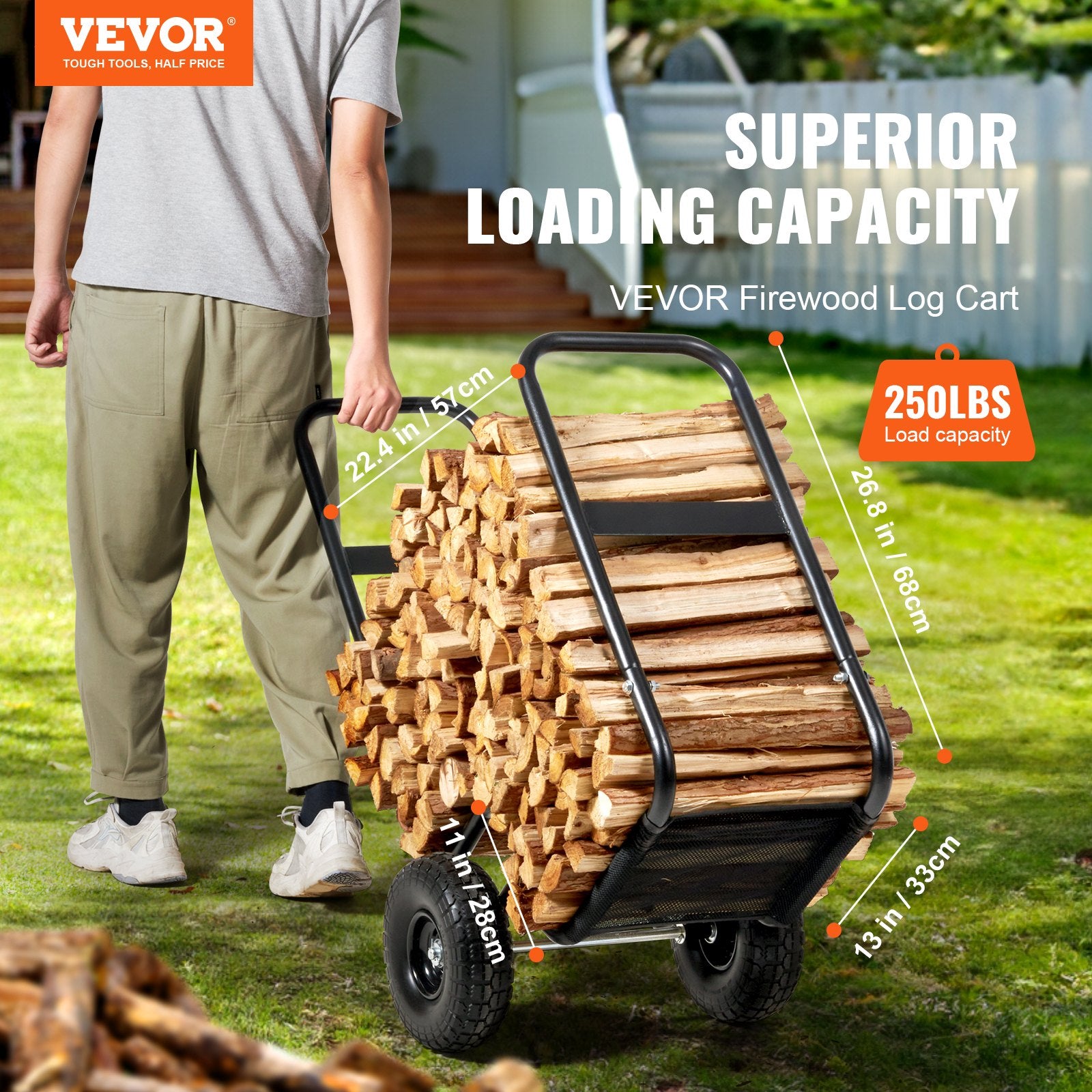 Firewood Log Cart Wood Mover Hauler 250 lbs Capacity on PU Wheels Dolly - Image 2