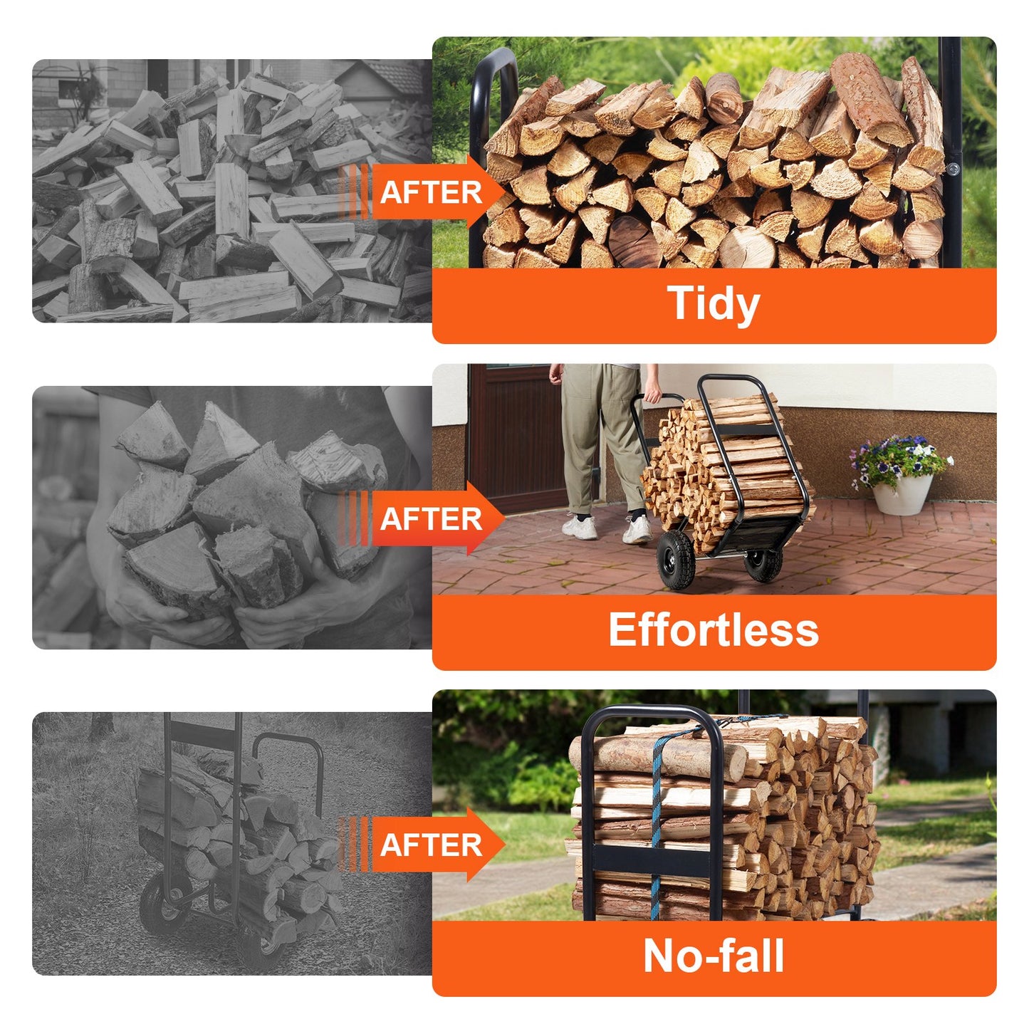 Firewood Log Cart Wood Mover Hauler 250 lbs Capacity on PU Wheels Dolly - Image 3