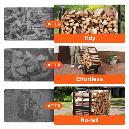 Firewood Log Cart Wood Mover Hauler 250 lbs Capacity on PU Wheels Dolly - Image 3
