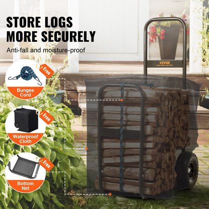 Firewood Log Cart Wood Mover Hauler 250 lbs Capacity on PU Wheels Dolly - Image 4