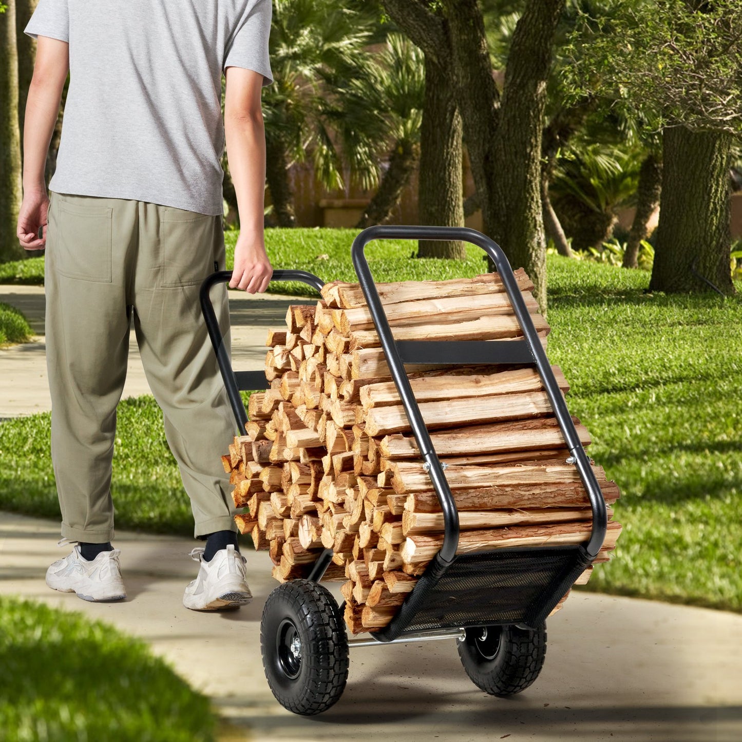 Firewood Log Cart Wood Mover Hauler 250 lbs Capacity on PU Wheels Dolly - Image 8