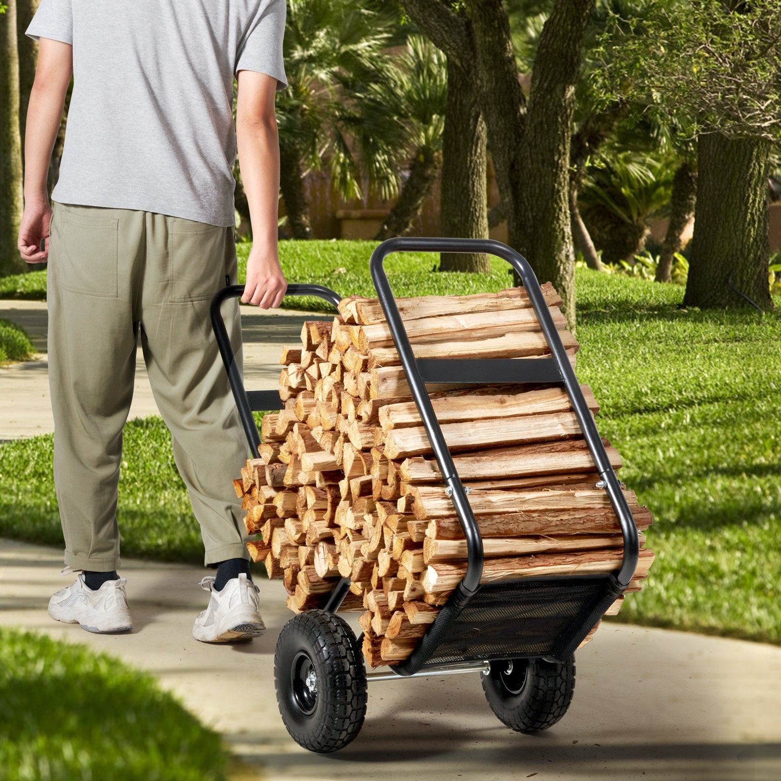 Firewood Log Cart Wood Mover Hauler 250 lbs Capacity on PU Wheels Dolly - Image 8