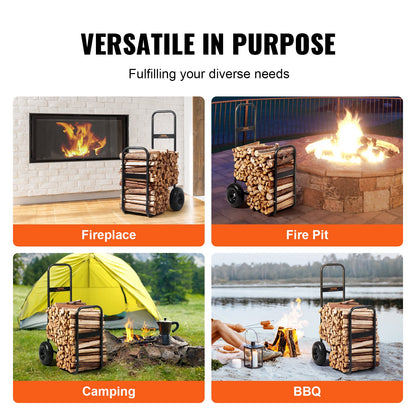 Firewood Log Cart, 113 kg Load Capacity, Outdoor and Indoor Wood Rack Storage Mover with Pneumatic Rubber Wheels, Heavy Duty Steel Dolly Hauler, Firewood Carrier for Fireplace, Fire Pit, Black - Image 6