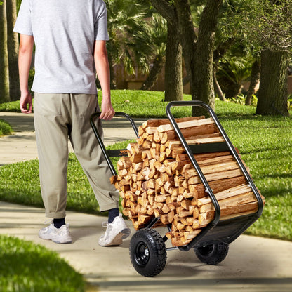 Firewood Log Cart, 113 kg Load Capacity, Outdoor and Indoor Wood Rack Storage Mover with Pneumatic Rubber Wheels, Heavy Duty Steel Dolly Hauler, Firewood Carrier for Fireplace, Fire Pit, Black - Image 8