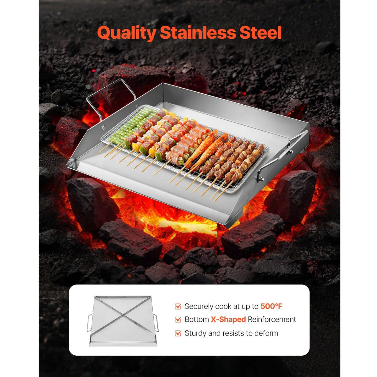 Stainless Steel Griddle, 18x16 inch Universal Flat Top Rectangular Plate, Gas Grill Griddle for BBQ Grill, Teppanyaki, Portable Family Cookware with Handle, for Camping Tailgating Party - Image 2