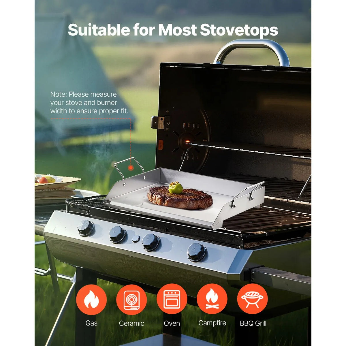 Stainless Steel Griddle, 18x16 inch Universal Flat Top Rectangular Plate, Gas Grill Griddle for BBQ Grill, Teppanyaki, Portable Family Cookware with Handle, for Camping Tailgating Party - Image 6