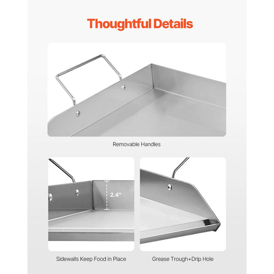 Stainless Steel Griddle, 32x16 inch Universal Flat Top Rectangular Plate, Gas Grill Griddle for BBQ Grill, Teppanyaki, Portable Family Cookware with Handle, for Camping Tailgating Party - Image 3