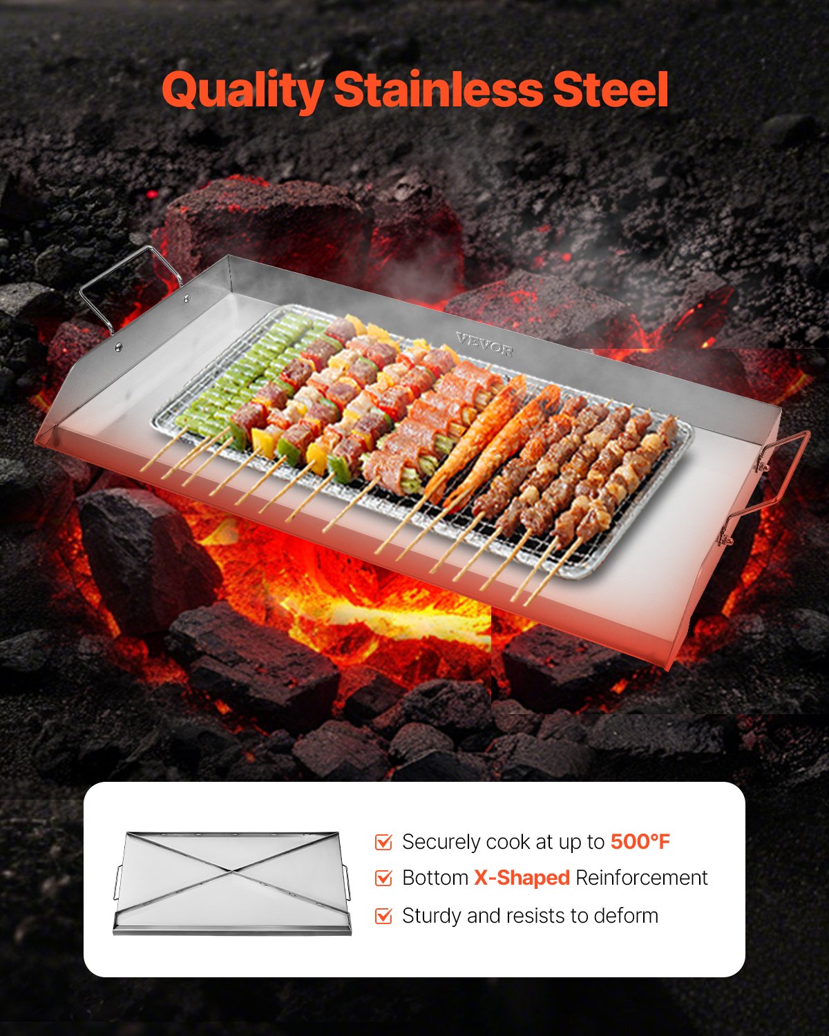 Stainless Steel Griddle, 32x16 inch Universal Flat Top Rectangular Plate, Gas Grill Griddle for BBQ Grill, Teppanyaki, Portable Family Cookware with Handle, for Camping Tailgating Party - Image 2