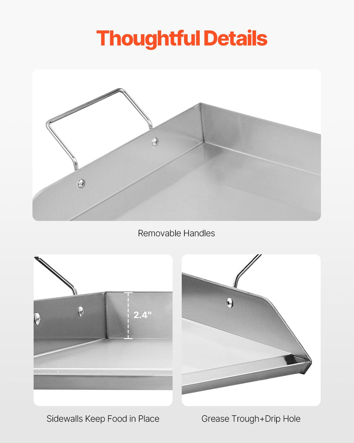 Stainless Steel Griddle, 32x16 inch Universal Flat Top Rectangular Plate, Gas Grill Griddle for BBQ Grill, Teppanyaki, Portable Family Cookware with Handle, for Camping Tailgating Party - Image 3