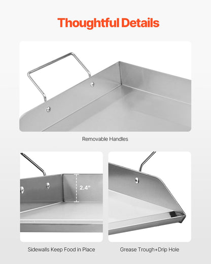 Stainless Steel Griddle, 32x16 inch Universal Flat Top Rectangular Plate, Gas Grill Griddle for BBQ Grill, Teppanyaki, Portable Family Cookware with Handle, for Camping Tailgating Party - Image 3