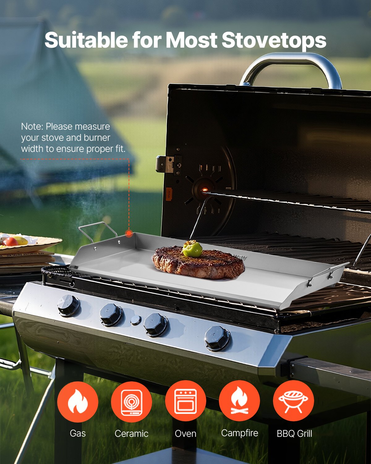 Stainless Steel Griddle, 32x16 inch Universal Flat Top Rectangular Plate, Gas Grill Griddle for BBQ Grill, Teppanyaki, Portable Family Cookware with Handle, for Camping Tailgating Party - Image 6