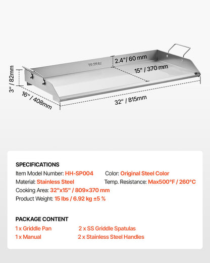 Stainless Steel Griddle, 32x16 inch Universal Flat Top Rectangular Plate, Gas Grill Griddle for BBQ Grill, Teppanyaki, Portable Family Cookware with Handle, for Camping Tailgating Party - Image 7