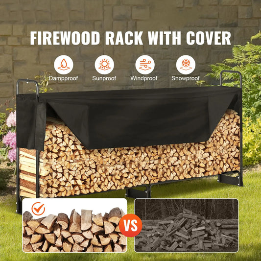 Firewood Rack with Waterproof Cover, 257 x 36 x 117 cm Outdoor Firewood Holder, 660lb Weight Capacity, 1/2 Cord Log Holder, Half-Covered, Powder-coated Wood Storage Rack for Fireplace Deck - Image 2