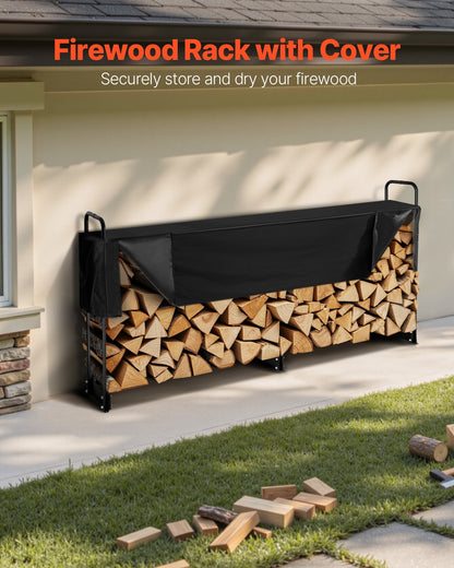 Firewood Rack with Waterproof Cover, 257 x 36 x 117 cm Outdoor Firewood Holder, 660lb Weight Capacity, 1/2 Cord Log Holder, Half-Covered, Powder-coated Wood Storage Rack for Fireplace Deck - Image 2