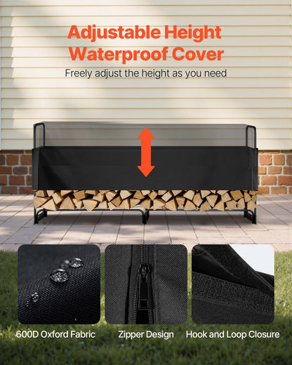Firewood Rack with Waterproof Cover, 257 x 36 x 117 cm Outdoor Firewood Holder, 660lb Weight Capacity, 1/2 Cord Log Holder, Half-Covered, Powder-coated Wood Storage Rack for Fireplace Deck - Image 4