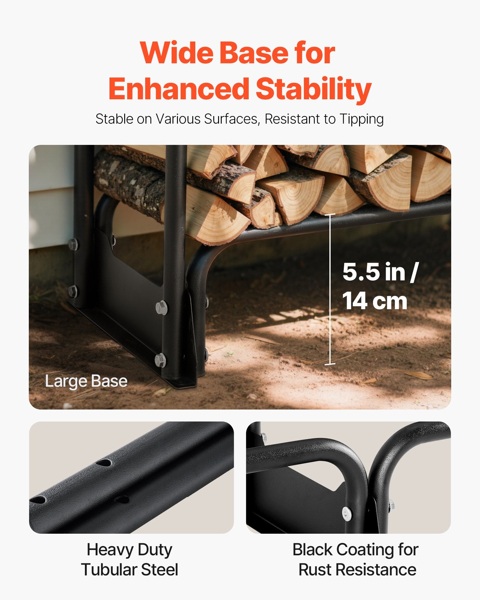 Firewood Rack with Waterproof Cover, 257 x 36 x 117 cm Outdoor Firewood Holder, 660lb Weight Capacity, 1/2 Cord Log Holder, Half-Covered, Powder-coated Wood Storage Rack for Fireplace Deck - Image 5