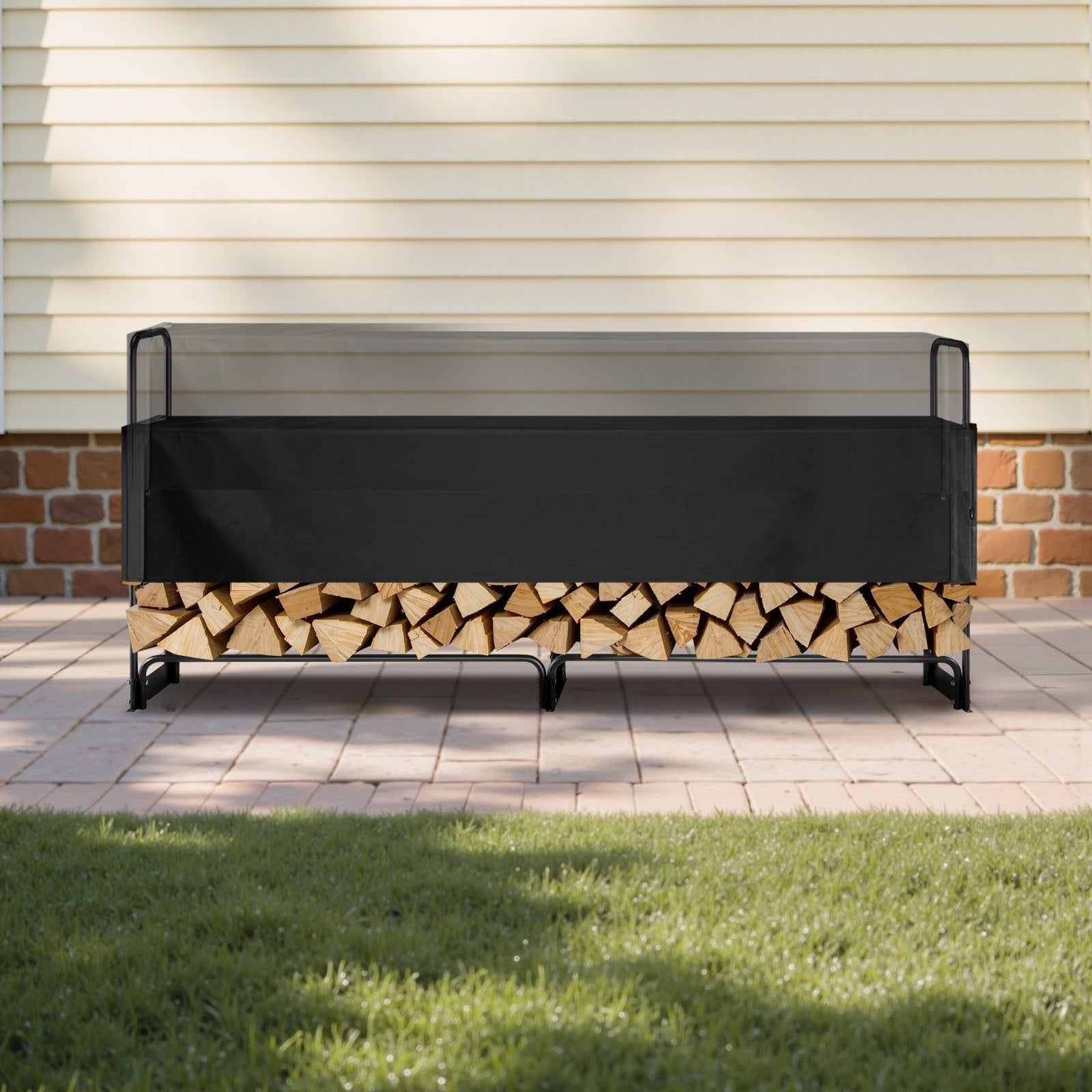 Firewood Rack with Waterproof Cover, 257 x 36 x 117 cm Outdoor Firewood Holder, 660lb Weight Capacity, 1/2 Cord Log Holder, Half-Covered, Powder-coated Wood Storage Rack for Fireplace Deck - Image 8