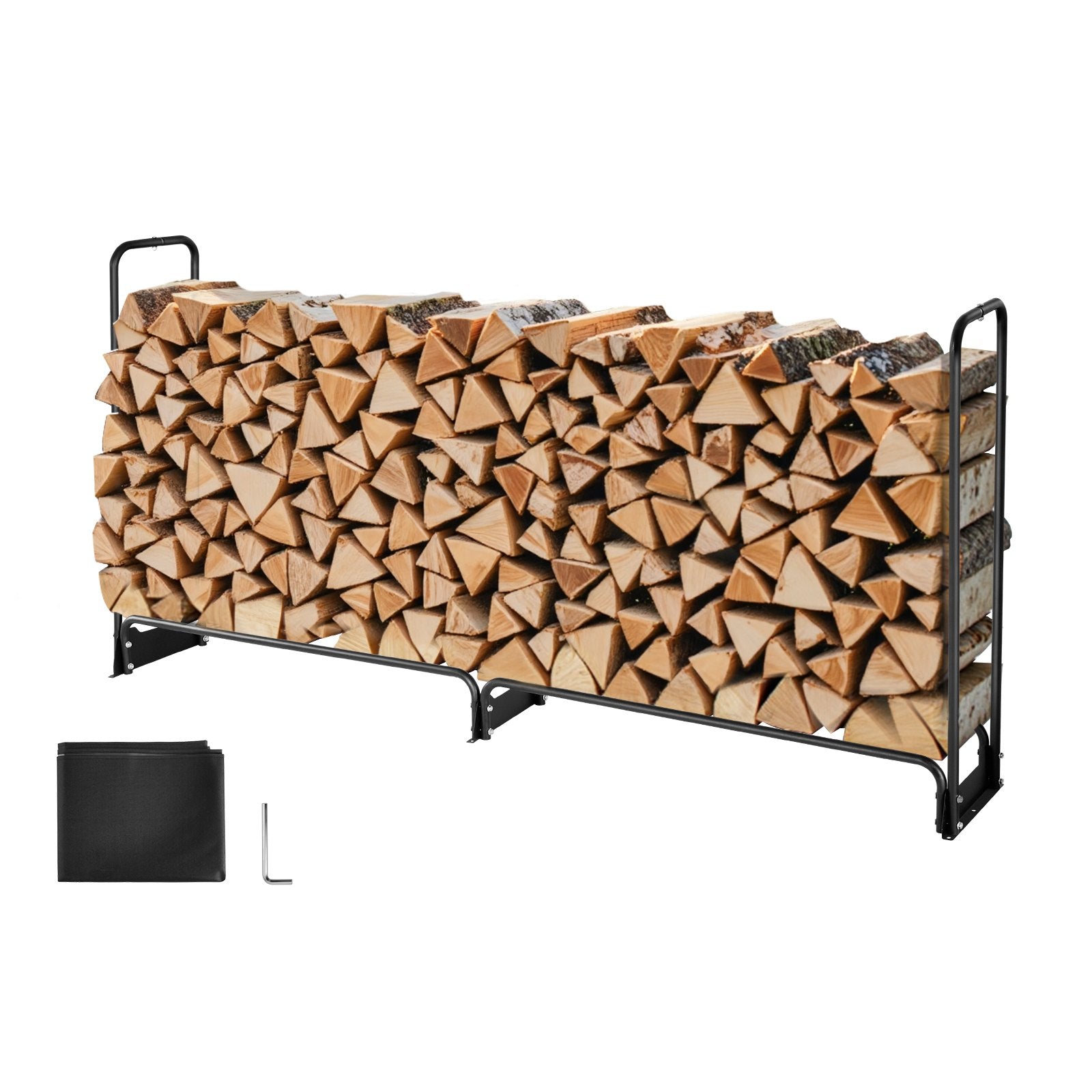 Firewood Rack with Waterproof Cover, 257 x 36 x 117 cm Outdoor Firewood Holder, 660lb Weight Capacity, 1/2 Cord Log Holder, Half-Covered, Powder-coated Wood Storage Rack for Fireplace Deck - Image 9