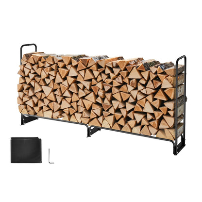 Firewood Rack with Waterproof Cover, 257 x 36 x 117 cm Outdoor Firewood Holder, 660lb Weight Capacity, 1/2 Cord Log Holder, Half-Covered, Powder-coated Wood Storage Rack for Fireplace Deck - Image 9