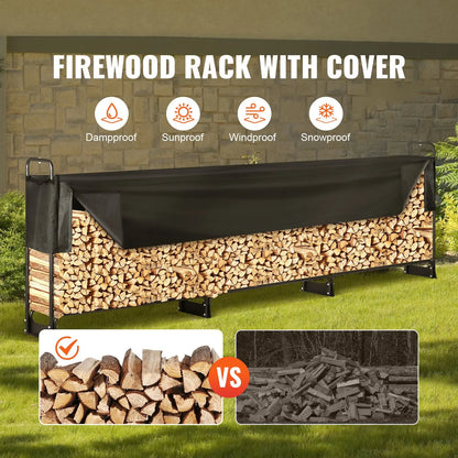 Firewood Rack with Waterproof Cover, 383 x 36 x 117 cm Outdoor Firewood Holder, 660lb Weight Capacity, 1/2 Cord Log Holder, Half-Covered, Powder-coated Wood Storage Rack for Fireplace Deck - Image 2