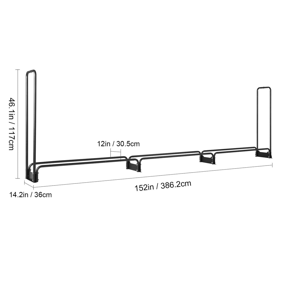Firewood Rack with Waterproof Cover, 383 x 36 x 117 cm Outdoor Firewood Holder, 660lb Weight Capacity, 1/2 Cord Log Holder, Half-Covered, Powder-coated Wood Storage Rack for Fireplace Deck - Image 8