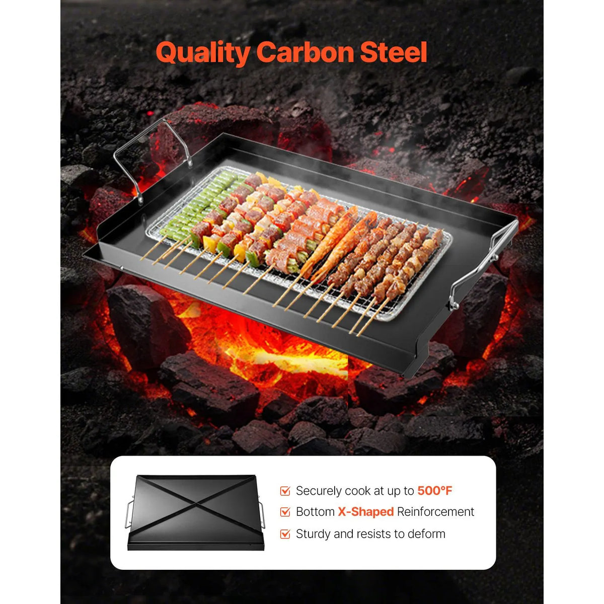 Carbon Steel Griddle, 24x16 inch Universal Flat Top Rectangular Plate, Gas Grill Griddle for BBQ Grill, Teppanyaki, Portable Family Cookware with Handle, for Camping Tailgating Party - Image 2