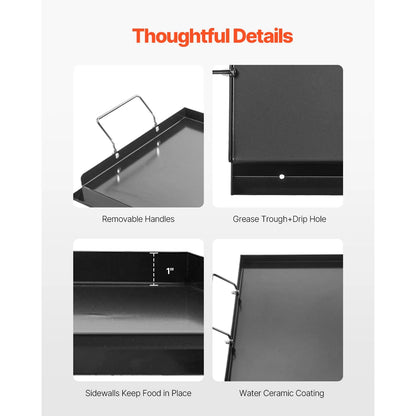 Carbon Steel Griddle, 24x16 inch Universal Flat Top Rectangular Plate, Gas Grill Griddle for BBQ Grill, Teppanyaki, Portable Family Cookware with Handle, for Camping Tailgating Party - Image 3