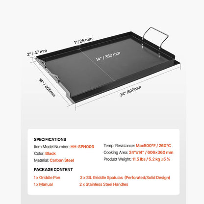 Carbon Steel Griddle, 24x16 inch Universal Flat Top Rectangular Plate, Gas Grill Griddle for BBQ Grill, Teppanyaki, Portable Family Cookware with Handle, for Camping Tailgating Party - Image 7