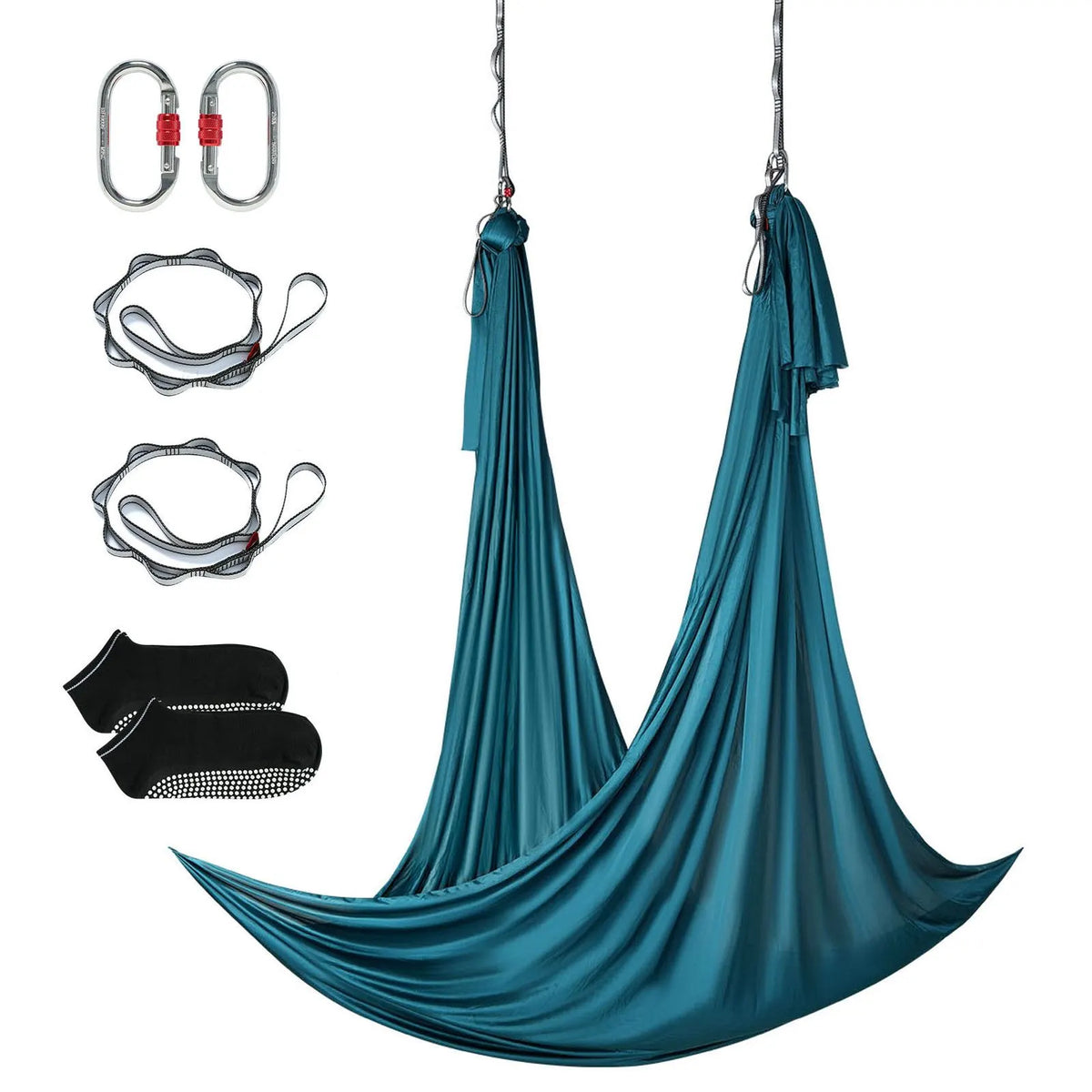 Aerial Yoga Hammock & Swing, 5 m Length Aerial Yoga Starter Kit with 100gsm Nylon Fabric, Full Rigging Hardware & Easy Set-up Guide, Antigravity Flying for All Levels Fitness Bodybuilding, Green