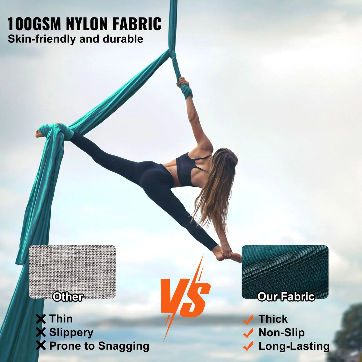 Aerial Yoga Hammock & Swing, 5 m Length Aerial Yoga Starter Kit with 100gsm Nylon Fabric, Full Rigging Hardware & Easy Set-up Guide, Antigravity Flying for All Levels Fitness Bodybuilding, Green - Image 2