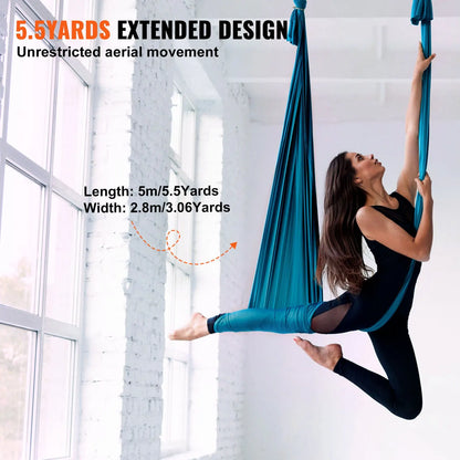 Aerial Yoga Hammock & Swing, 5 m Length Aerial Yoga Starter Kit with 100gsm Nylon Fabric, Full Rigging Hardware & Easy Set-up Guide, Antigravity Flying for All Levels Fitness Bodybuilding, Green - Image 4