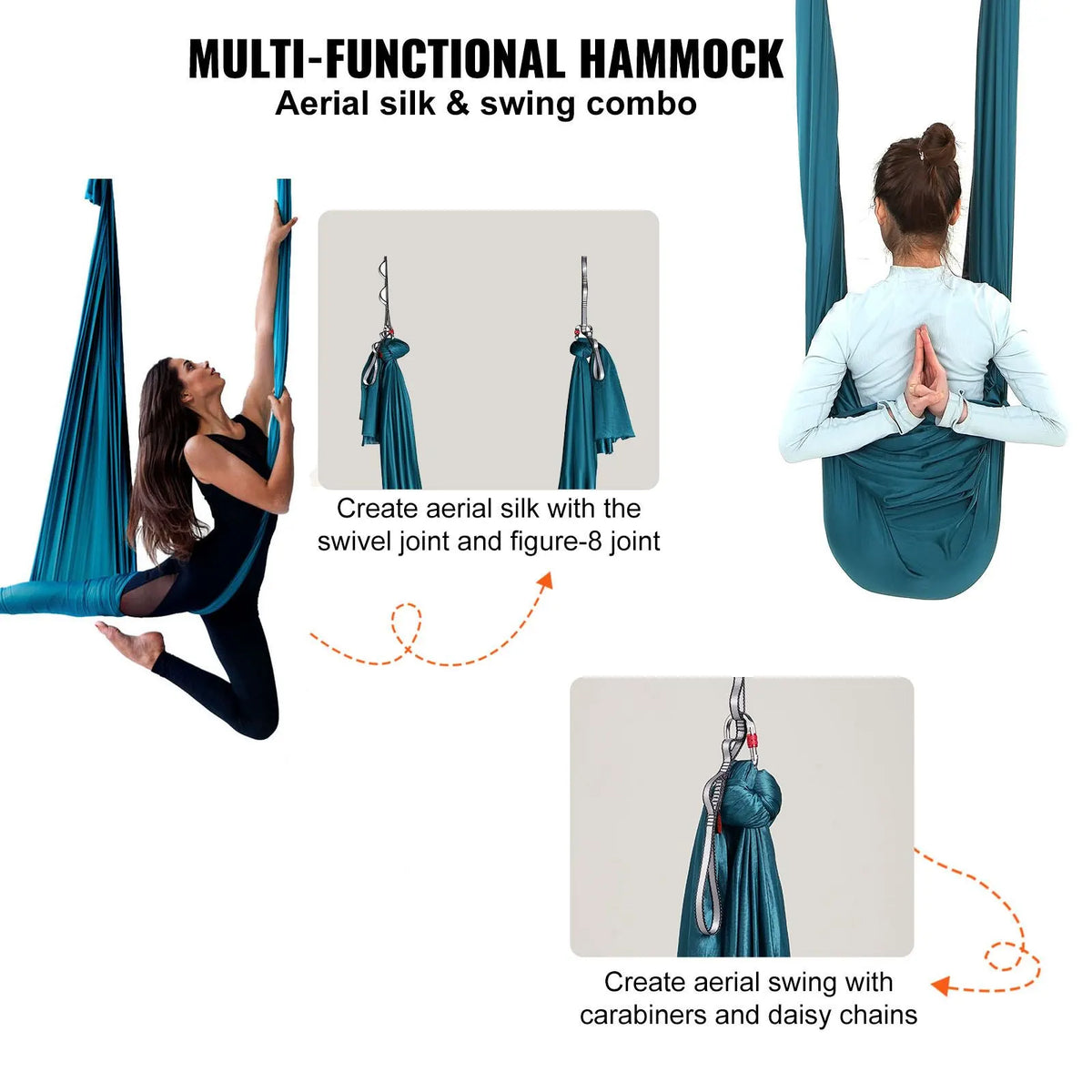 Aerial Yoga Hammock & Swing, 5 m Length Aerial Yoga Starter Kit with 100gsm Nylon Fabric, Full Rigging Hardware & Easy Set-up Guide, Antigravity Flying for All Levels Fitness Bodybuilding, Green - Image 5