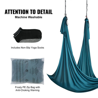 Aerial Yoga Hammock & Swing, 5 m Length Aerial Yoga Starter Kit with 100gsm Nylon Fabric, Full Rigging Hardware & Easy Set-up Guide, Antigravity Flying for All Levels Fitness Bodybuilding, Green - Image 6