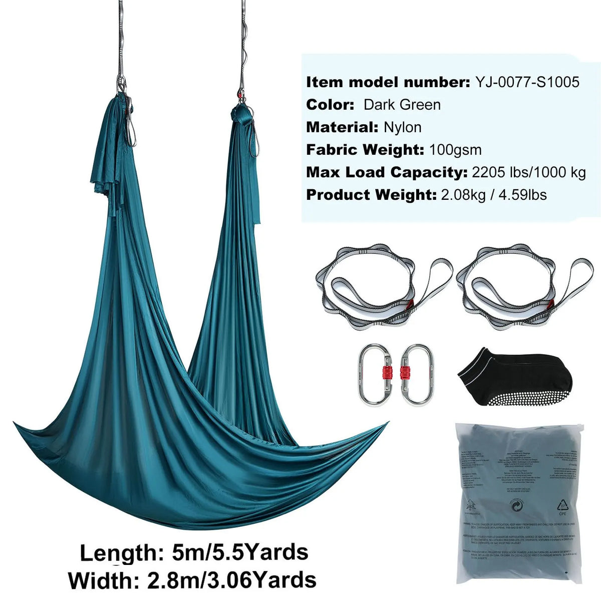 Aerial Yoga Hammock & Swing, 5 m Length Aerial Yoga Starter Kit with 100gsm Nylon Fabric, Full Rigging Hardware & Easy Set-up Guide, Antigravity Flying for All Levels Fitness Bodybuilding, Green - Image 7