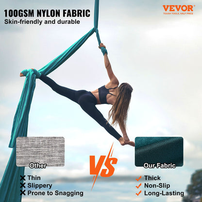 Aerial Silk & Yoga Swing, 8 m Length, Aerial Yoga Hammock Kit with 100gsm Nylon Fabric, Full Rigging Hardware & Easy Set-up Guide, Antigravity Flying for All Levels Fitness Bodybuilding, Green - Image 2
