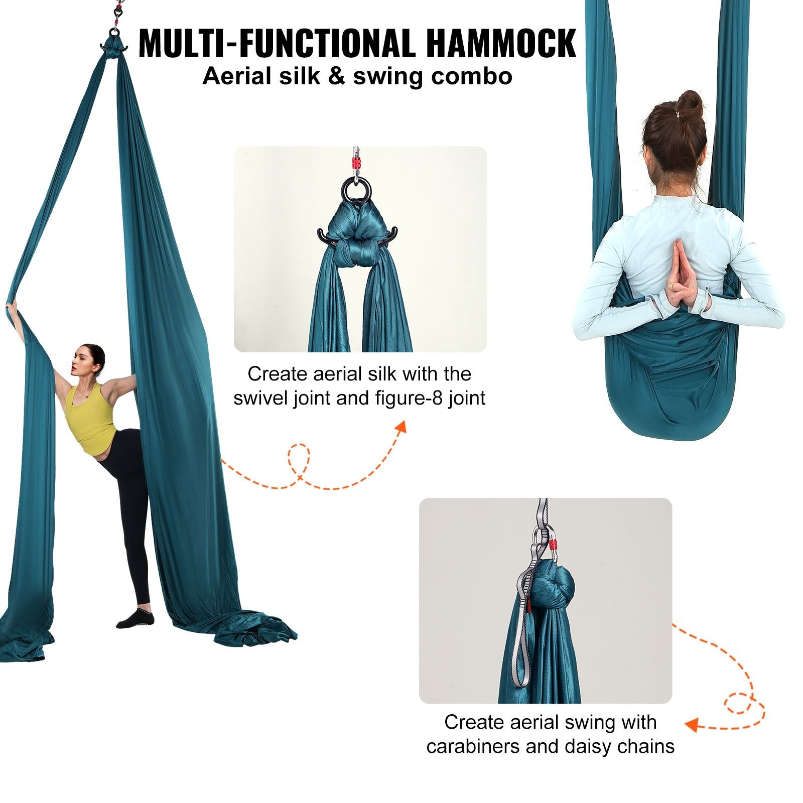 Aerial Silk & Yoga Swing, 8 m Length, Aerial Yoga Hammock Kit with 100gsm Nylon Fabric, Full Rigging Hardware & Easy Set-up Guide, Antigravity Flying for All Levels Fitness Bodybuilding, Green - Image 5