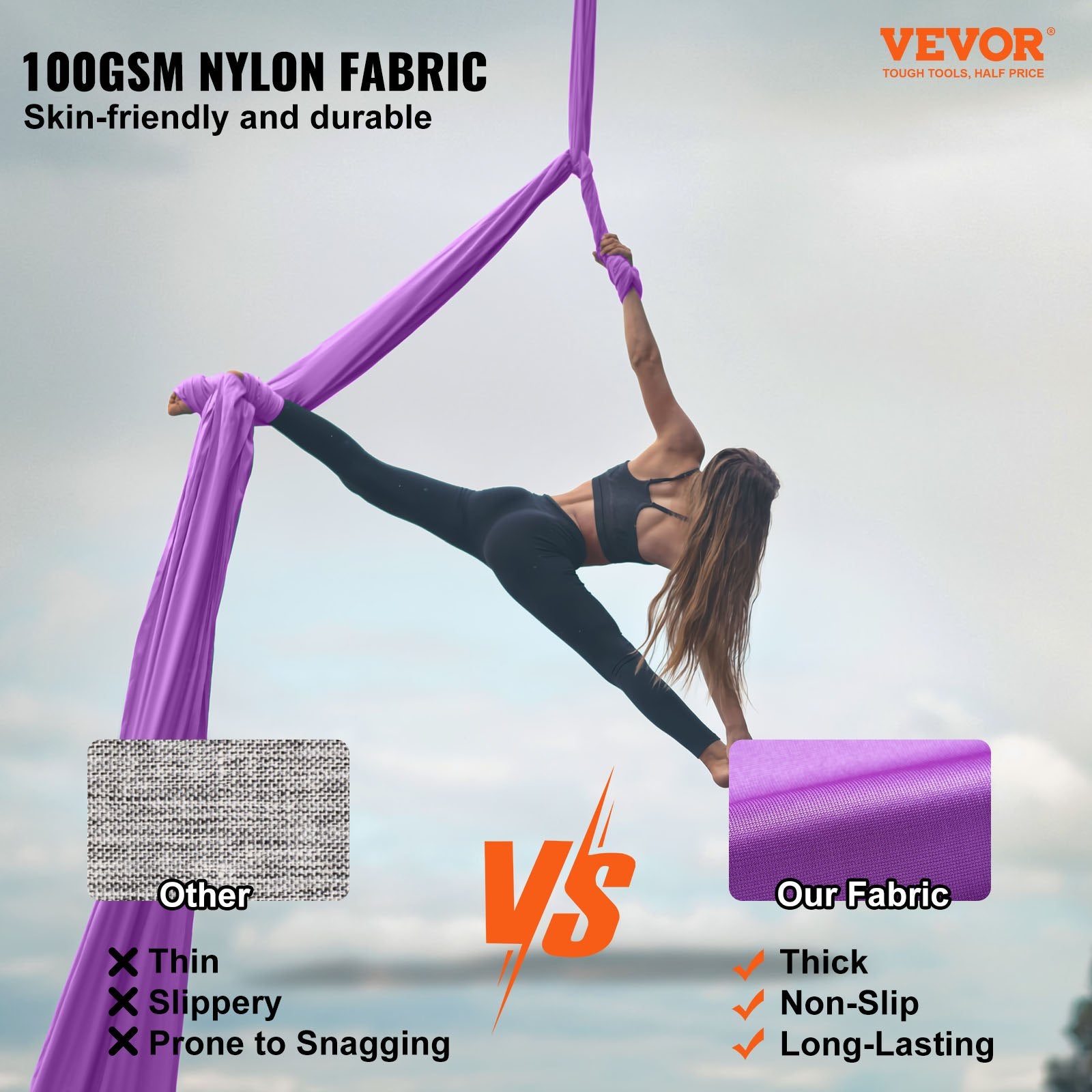 Aerial Silk & Yoga Swing, 8 m Length, Aerial Yoga Hammock Kit with 100gsm Nylon Fabric, Full Rigging Hardware & Easy Set-up Guide, Antigravity Flying for All Levels Fitness Bodybuilding, Purple - Image 2