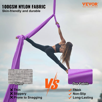 Aerial Silk & Yoga Swing, 8 m Length, Aerial Yoga Hammock Kit with 100gsm Nylon Fabric, Full Rigging Hardware & Easy Set-up Guide, Antigravity Flying for All Levels Fitness Bodybuilding, Purple - Image 2