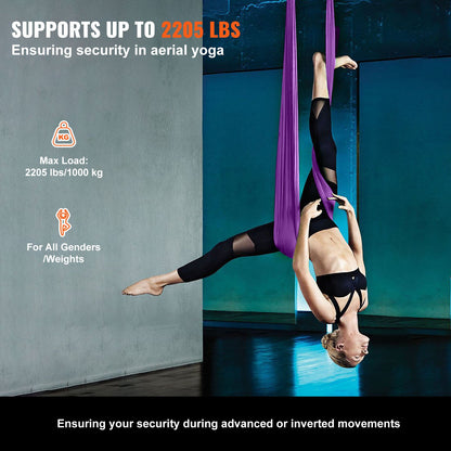 Aerial Silk & Yoga Swing, 8 m Length, Aerial Yoga Hammock Kit with 100gsm Nylon Fabric, Full Rigging Hardware & Easy Set-up Guide, Antigravity Flying for All Levels Fitness Bodybuilding, Purple - Image 3