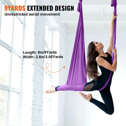 Aerial Silk & Yoga Swing, 8 m Length, Aerial Yoga Hammock Kit with 100gsm Nylon Fabric, Full Rigging Hardware & Easy Set-up Guide, Antigravity Flying for All Levels Fitness Bodybuilding, Purple - Image 4
