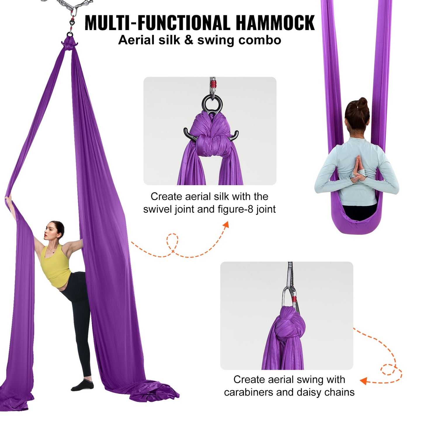 Aerial Silk & Yoga Swing, 8 m Length, Aerial Yoga Hammock Kit with 100gsm Nylon Fabric, Full Rigging Hardware & Easy Set-up Guide, Antigravity Flying for All Levels Fitness Bodybuilding, Purple - Image 5