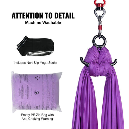 Aerial Silk & Yoga Swing, 8 m Length, Aerial Yoga Hammock Kit with 100gsm Nylon Fabric, Full Rigging Hardware & Easy Set-up Guide, Antigravity Flying for All Levels Fitness Bodybuilding, Purple - Image 6
