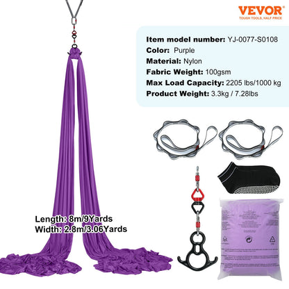 Aerial Silk & Yoga Swing, 8 m Length, Aerial Yoga Hammock Kit with 100gsm Nylon Fabric, Full Rigging Hardware & Easy Set-up Guide, Antigravity Flying for All Levels Fitness Bodybuilding, Purple - Image 7