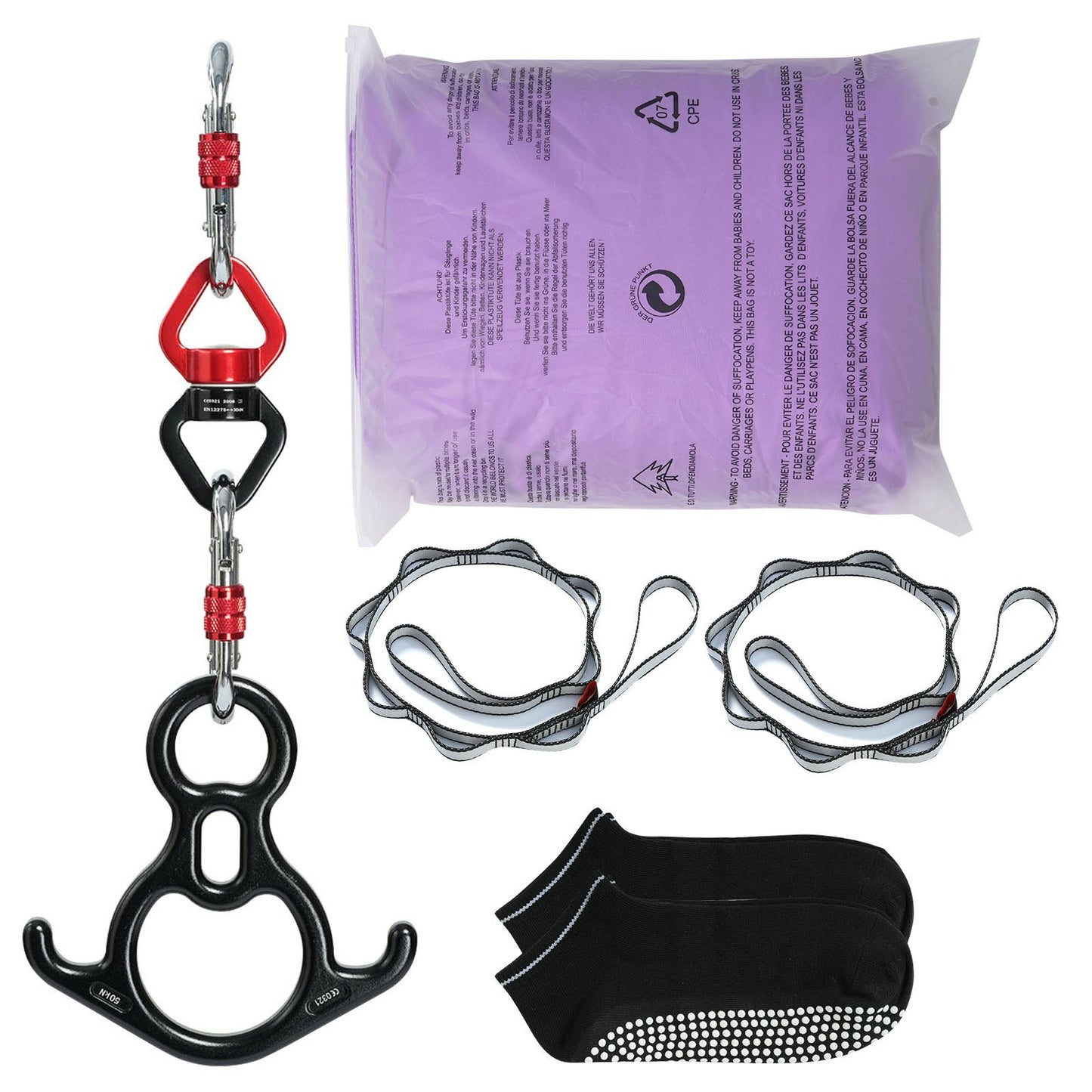 Aerial Silk & Yoga Swing, 8 m Length, Aerial Yoga Hammock Kit with 100gsm Nylon Fabric, Full Rigging Hardware & Easy Set-up Guide, Antigravity Flying for All Levels Fitness Bodybuilding, Purple - Image 9
